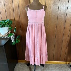 Juniors Colorful Planet Pink Gauze Crochet Lace Trim Maxi Dress Boho